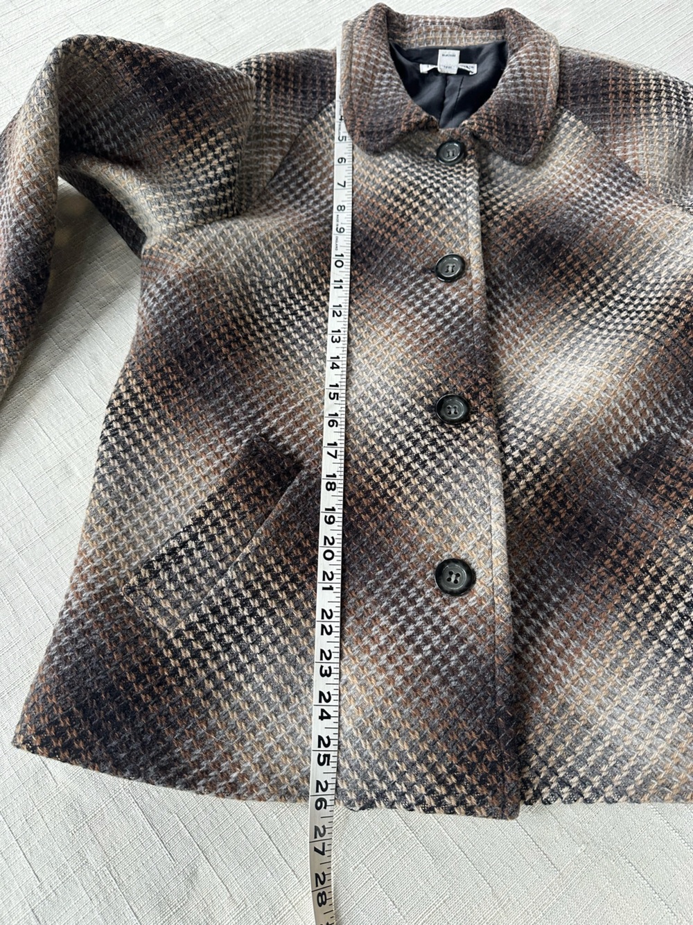 Pendleton Brown Beige Plaid Wool Pea Coat - Picture 9 of 11